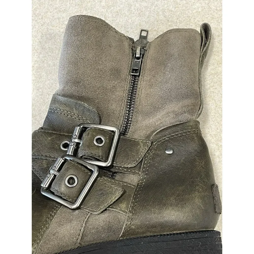 UGG WILDE Slate Leather Ankle Boots MOTO Riding Biker W/Buckles Women’s Size 7.5